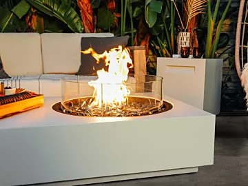 EcoSmart Fire Tequila 50 Fire Table creates a stylish outdoor centrepiece for a private residence courtyard with clean-burning ethanol flames.