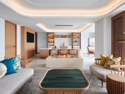 EcoSmart Fire XL900 Ethanol Burner enhances InterContinental Yokohama Pier 8 with a contemporary indoor ethanol fireplace installation.