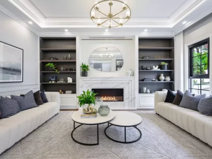 EcoSmart Fire Flex 50SS Flex Fireplace brings modern ambience to Oxley Avenue, St Ives living room with a built-in single-sided ethanol fireplace.